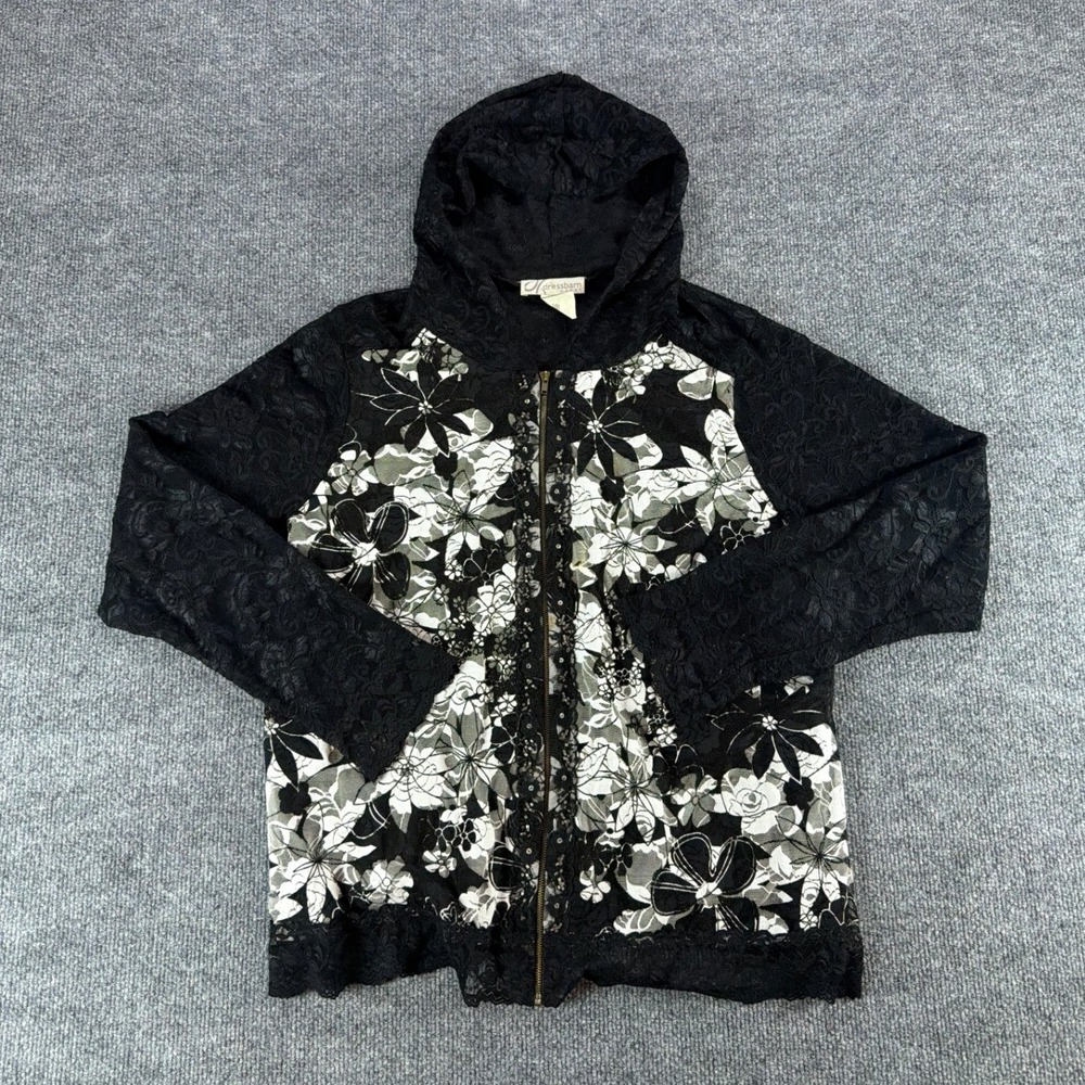 Dressbarn Woman Black White Floral‎ Lace Zip Up Hoodie Plus 1X Whimsigoth Goth